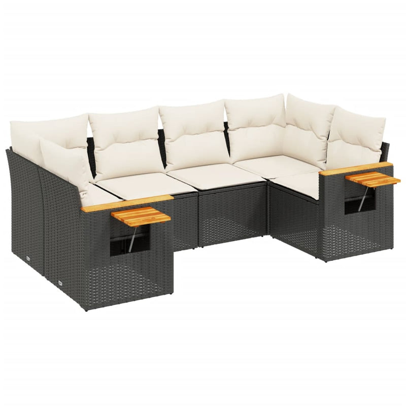 Set mobilier de grădină cu perne, 6 piese, negru, poliratan