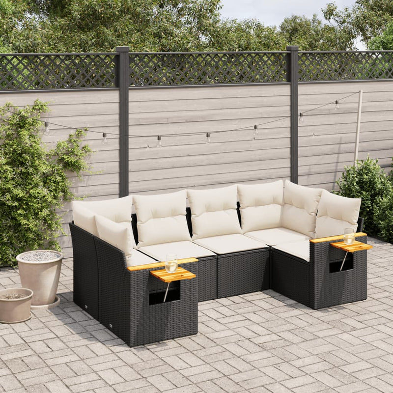 Set mobilier de grădină cu perne, 6 piese, negru, poliratan