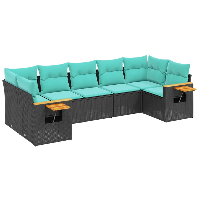 Set canapele de grădină cu perne, 7 piese, negru, poliratan