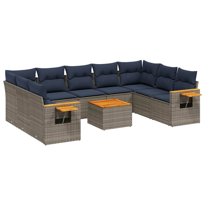 Set canapele de grădină cu perne, 10 piese, gri, poliratan
