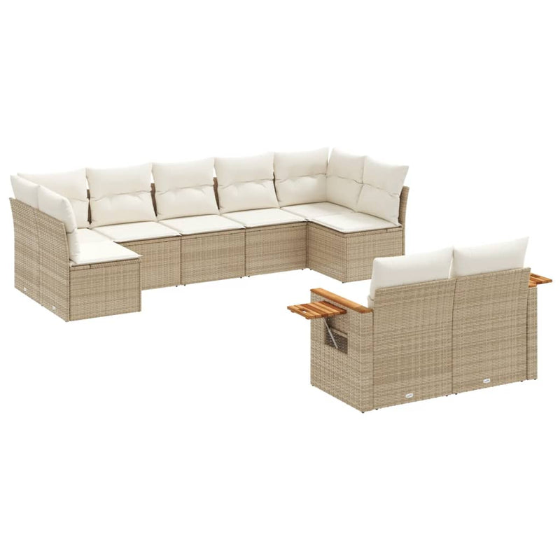 Set canapele de grădină, 9 piese, cu perne, bej, poliratan