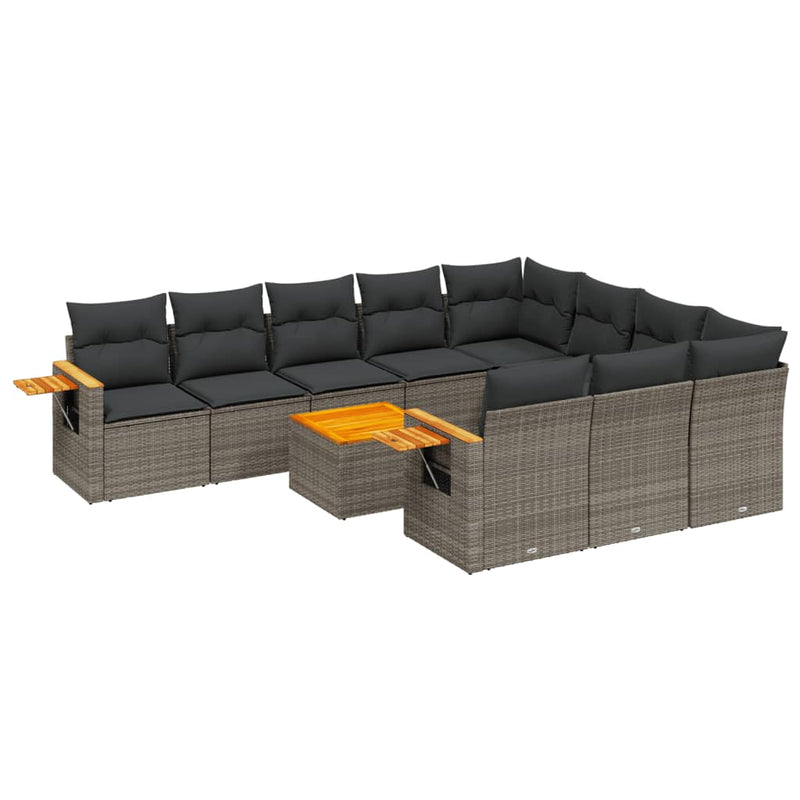 Set canapele de grădină cu perne, 11 piese, gri, poliratan