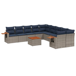 Set canapele de grădină cu perne, 11 piese, gri, poliratan