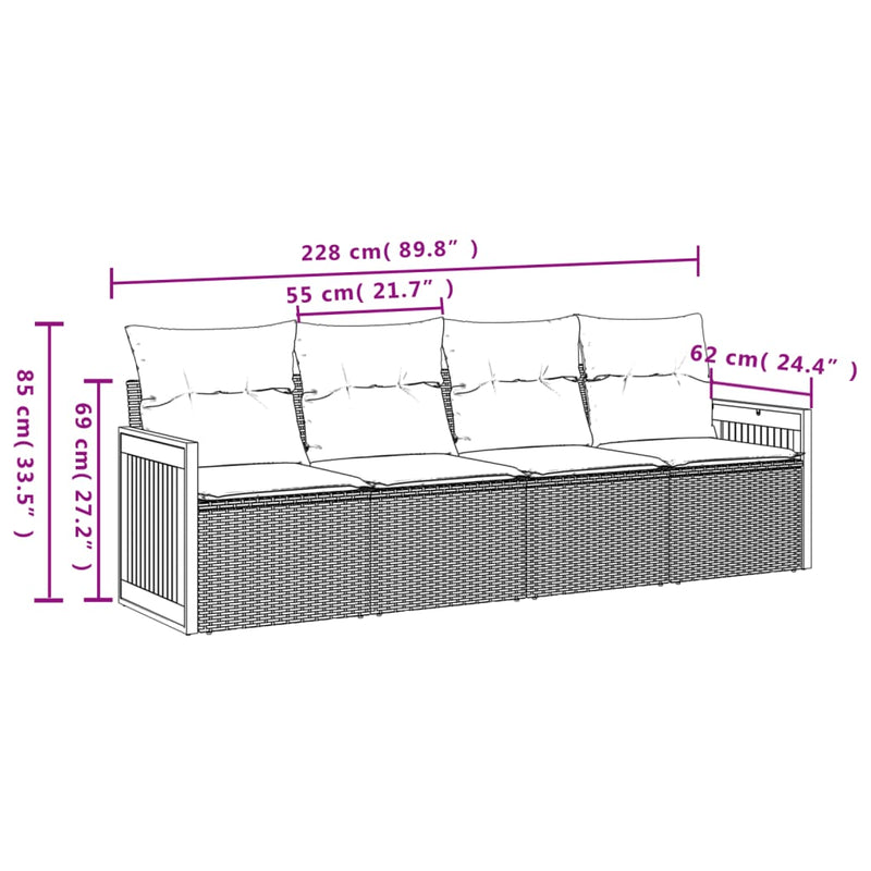 Set canapele de grădină, 4 piese, cu perne, bej, poliratan