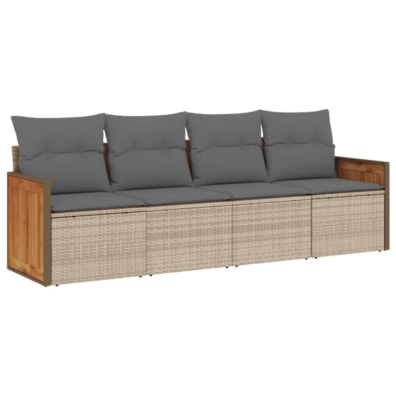 Set canapele de grădină, 4 piese, cu perne, bej, poliratan