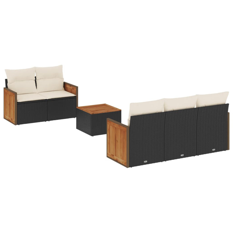 Set mobilier de grădină cu perne, 6 piese, negru, poliratan
