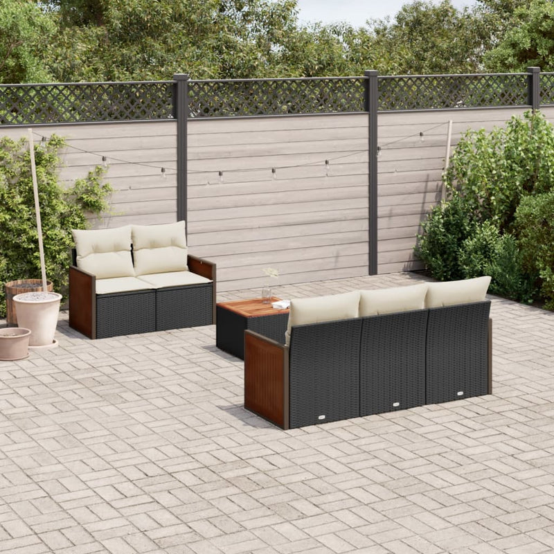 Set mobilier de grădină cu perne, 6 piese, negru, poliratan