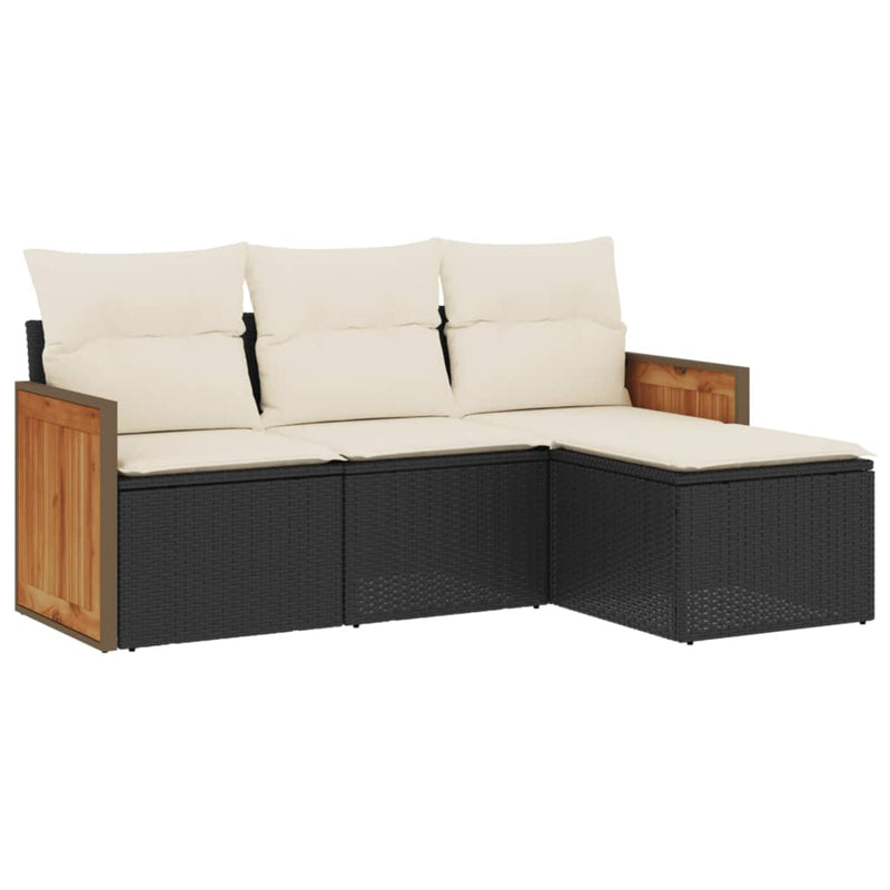 Set mobilier de grădină cu perne, 4 piese, negru, poliratan