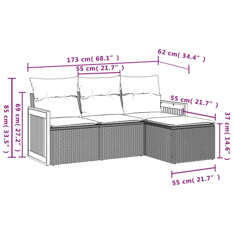 Set mobilier de grădină cu perne, 4 piese, negru, poliratan