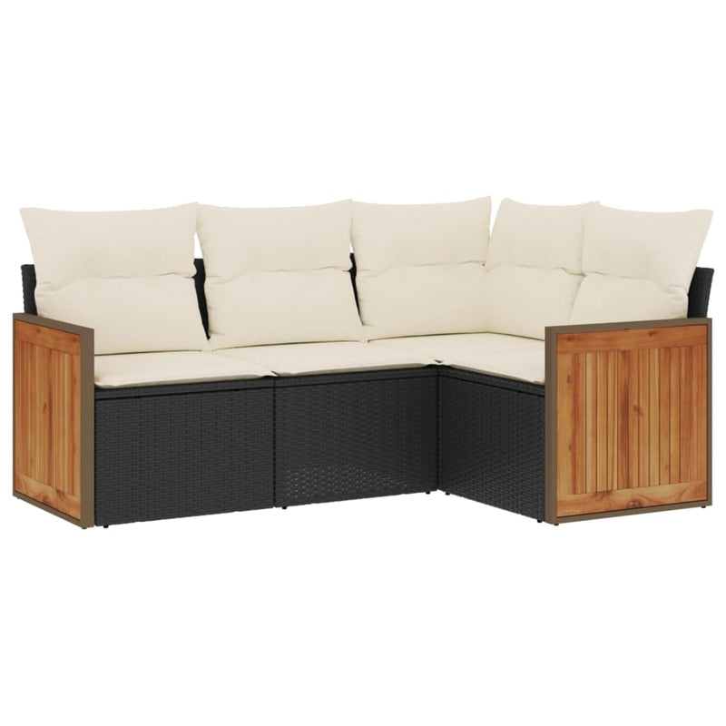 Set mobilier de grădină cu perne, 4 piese, negru, poliratan