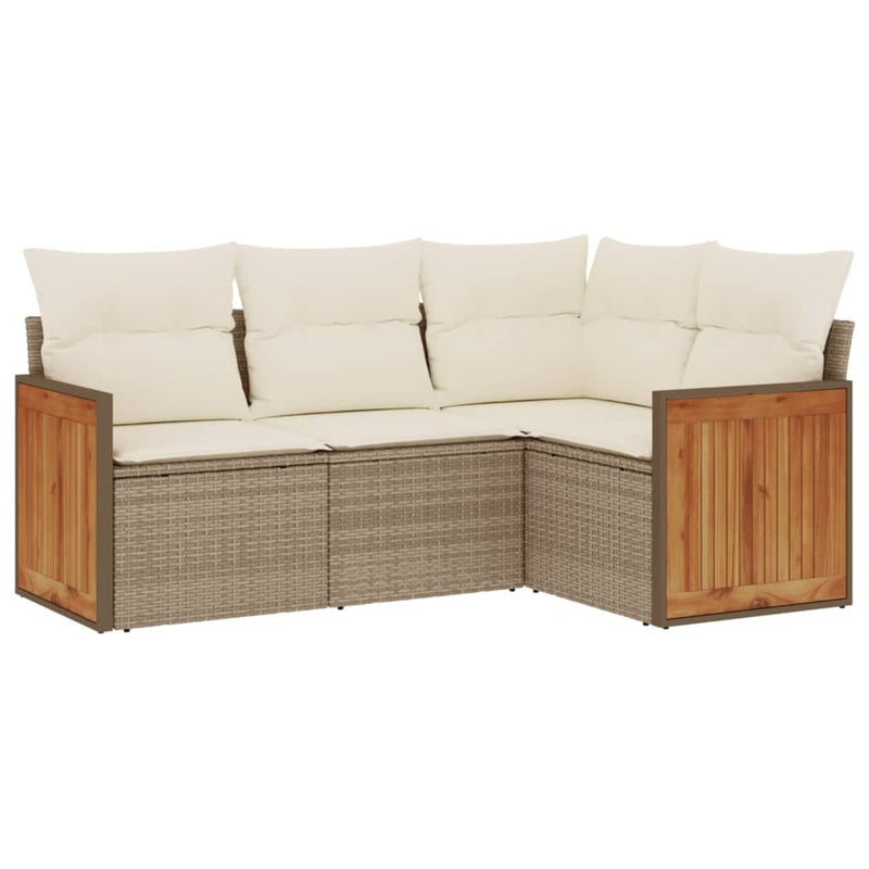 Set canapele de grădină, 4 piese, cu perne, bej, poliratan