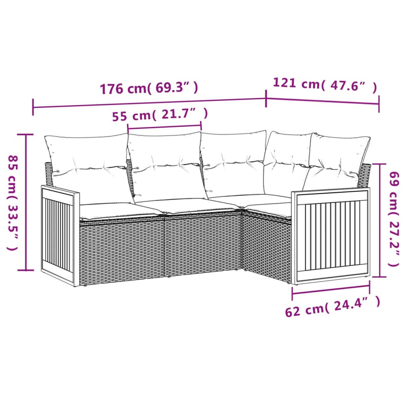 Set canapele de grădină, 4 piese, cu perne, bej, poliratan
