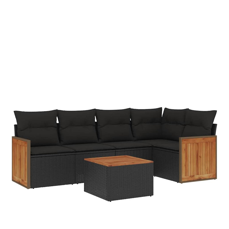 Set mobilier de grădină cu perne, 6 piese, negru, poliratan