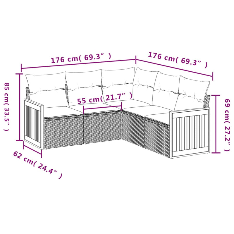 Set mobilier de grădină cu perne, 5 piese, negru, poliratan