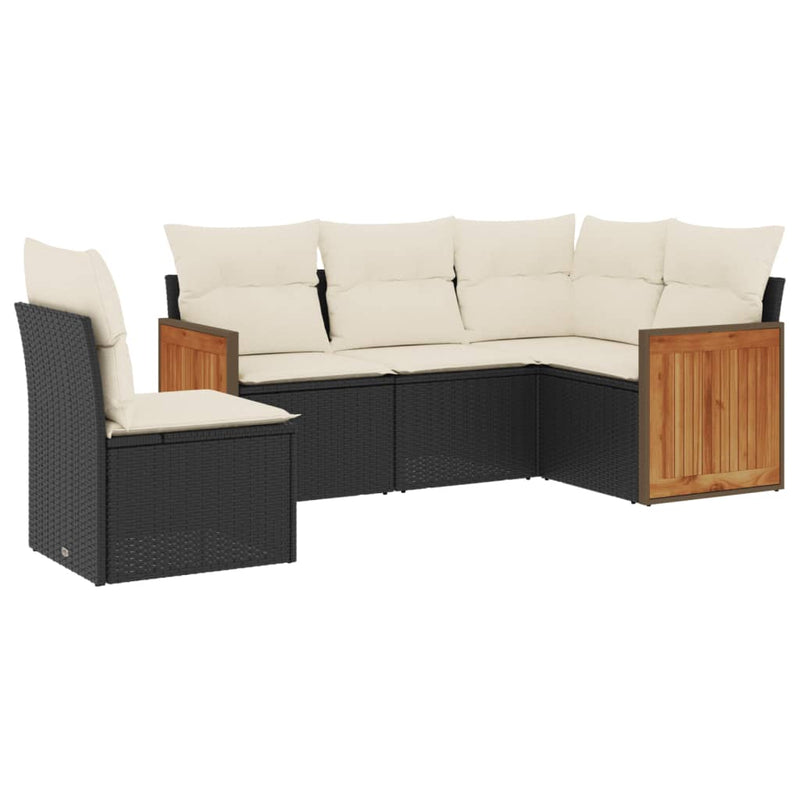 Set mobilier de grădină cu perne, 5 piese, negru, poliratan