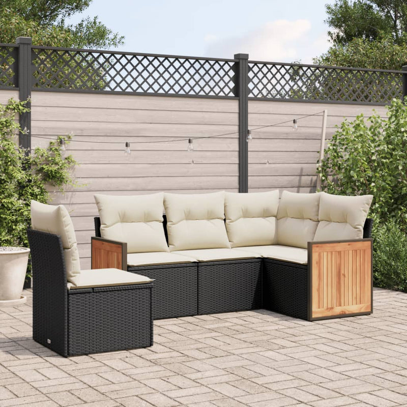 Set mobilier de grădină cu perne, 5 piese, negru, poliratan