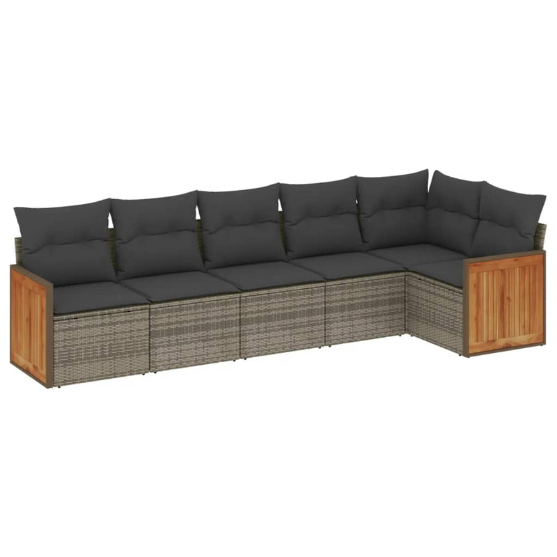 Set mobilier grădină cu perne, 6 piese, gri, poliratan