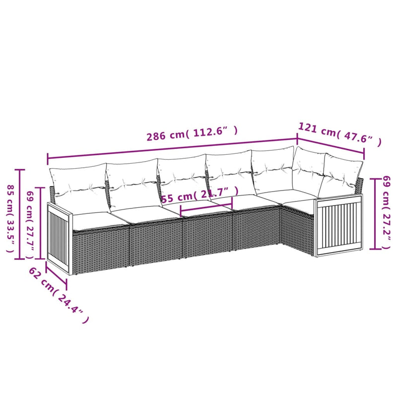 Set mobilier grădină cu perne, 6 piese, gri, poliratan