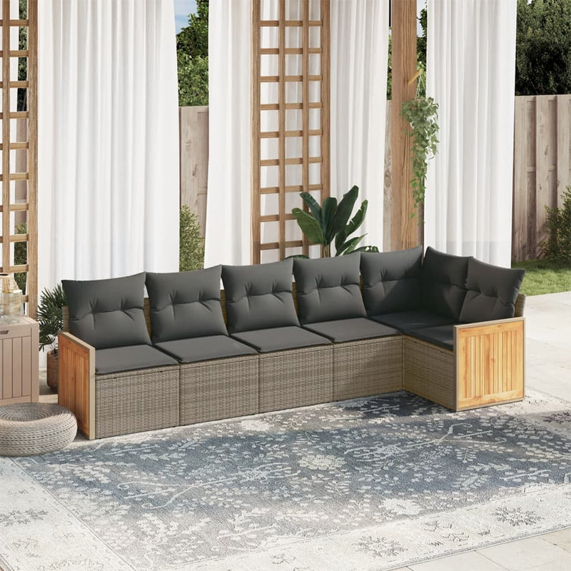 Set mobilier grădină cu perne, 6 piese, gri, poliratan