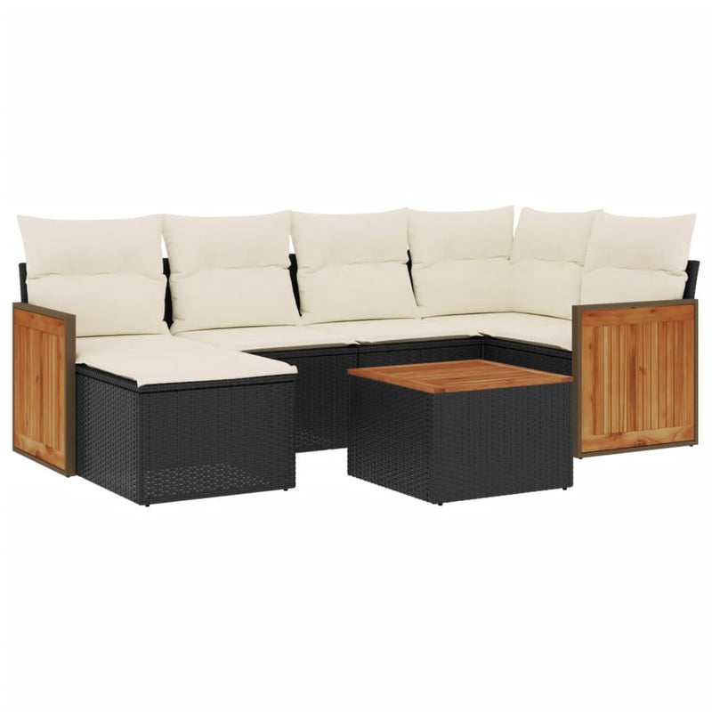 Set canapele de grădină cu perne, 7 piese, negru, poliratan