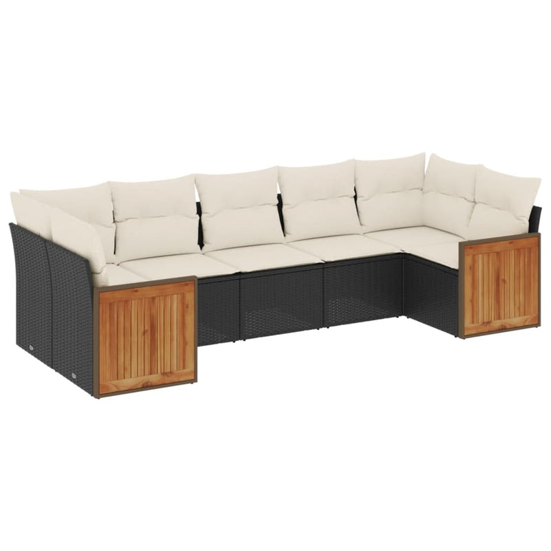 Set canapele de grădină cu perne, 7 piese, negru, poliratan