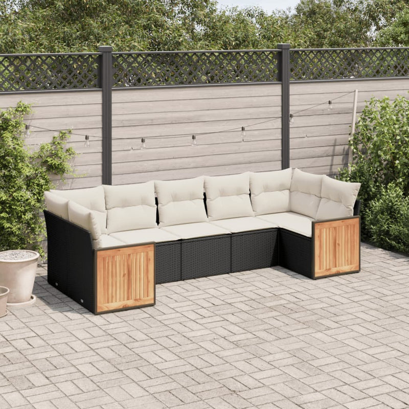 Set canapele de grădină cu perne, 7 piese, negru, poliratan