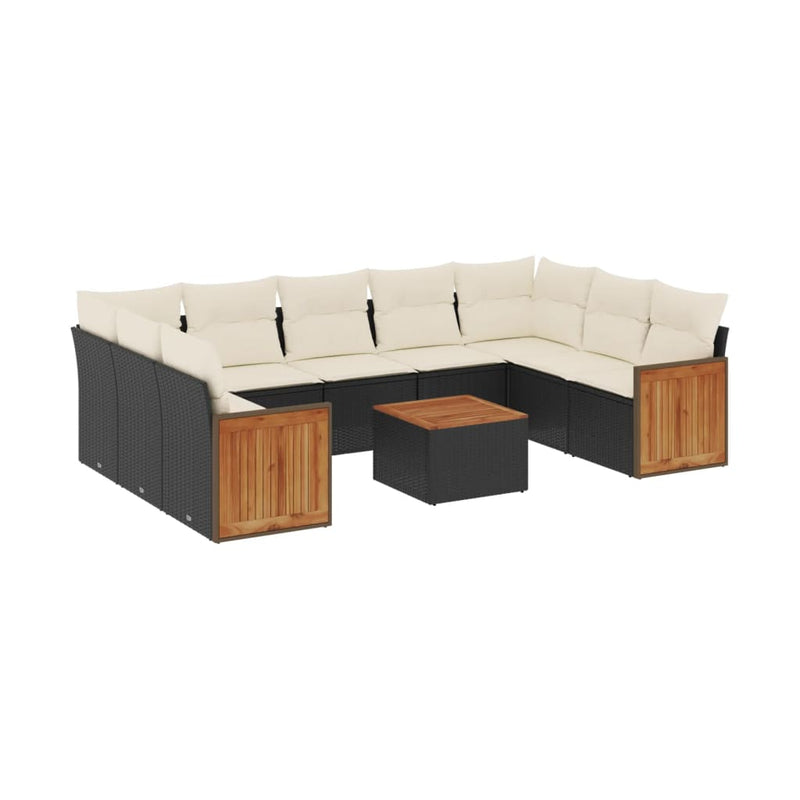 Set canapele de grădină cu perne, 10 piese, negru, poliratan
