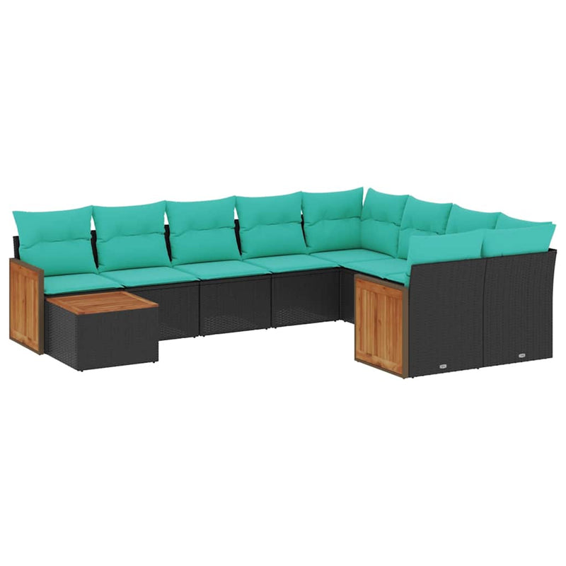 Set canapele de grădină cu 10 piese și perne, poliratan negru