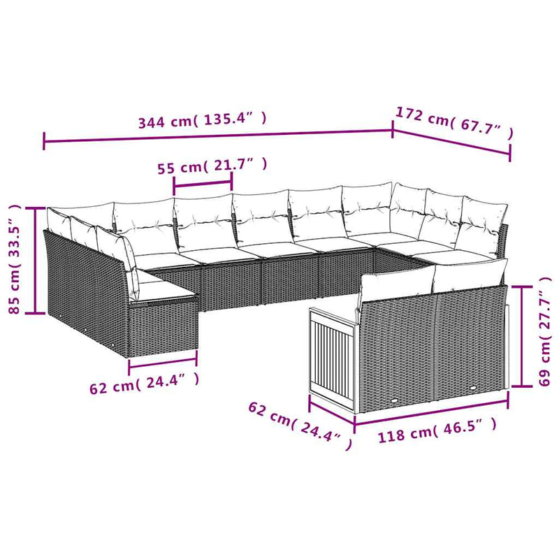 Set canapele de grădină cu 12 piese și perne, poliratan negru