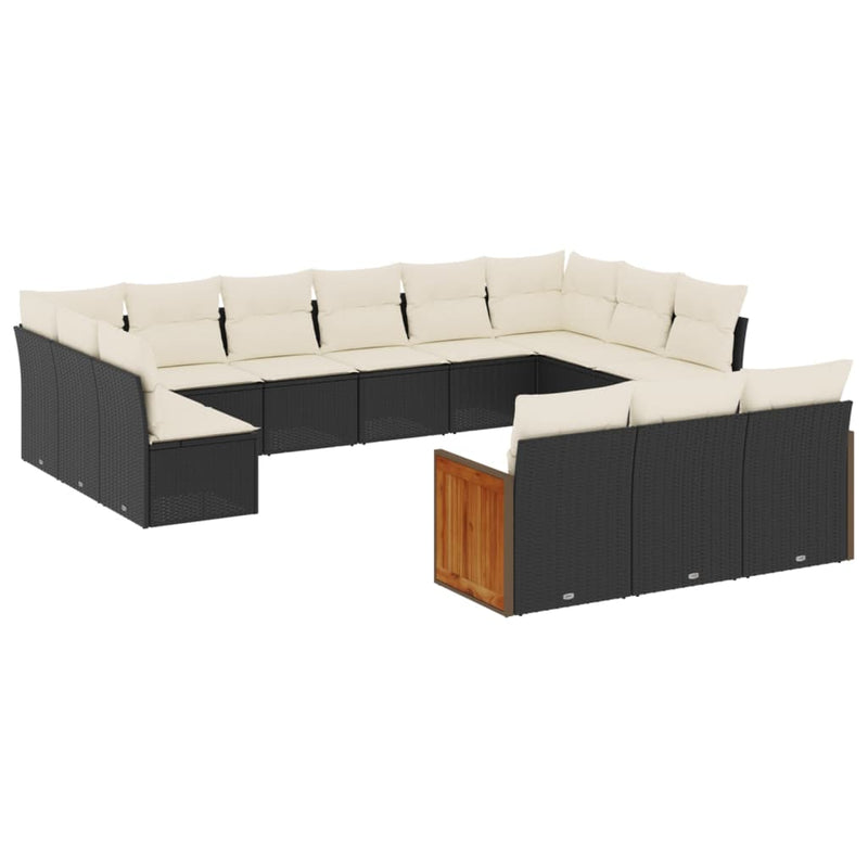 Set mobilier de grădină cu perne, 13 piese, negru, poliratan