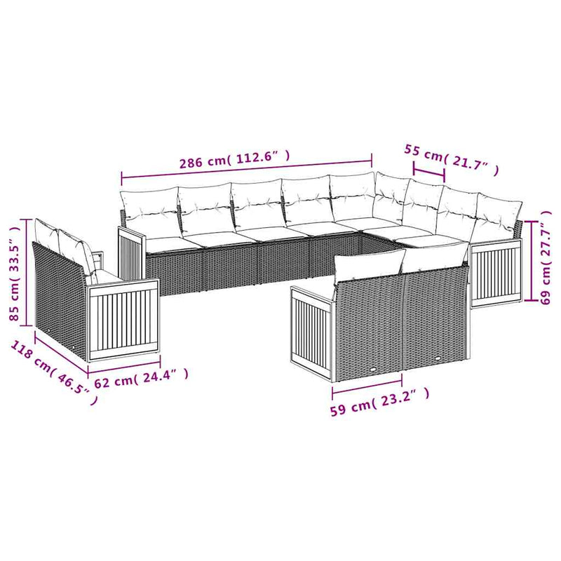 Set mobilier de grădină cu perne, 13 piese, negru, poliratan