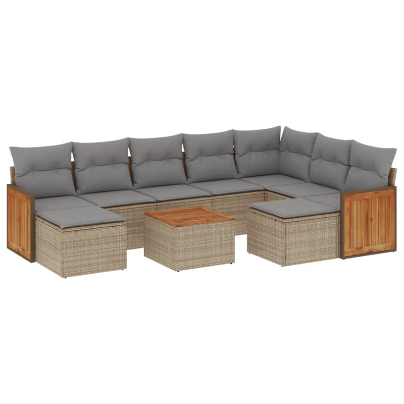 Set canapele de grădină cu perne, 10 piese, bej, poliratan