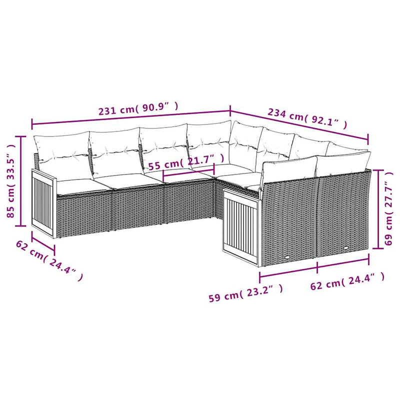 Set mobilier de grădină cu perne, 8 piese, negru, poliratan