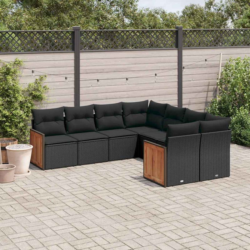 Set mobilier de grădină cu perne, 8 piese, negru, poliratan
