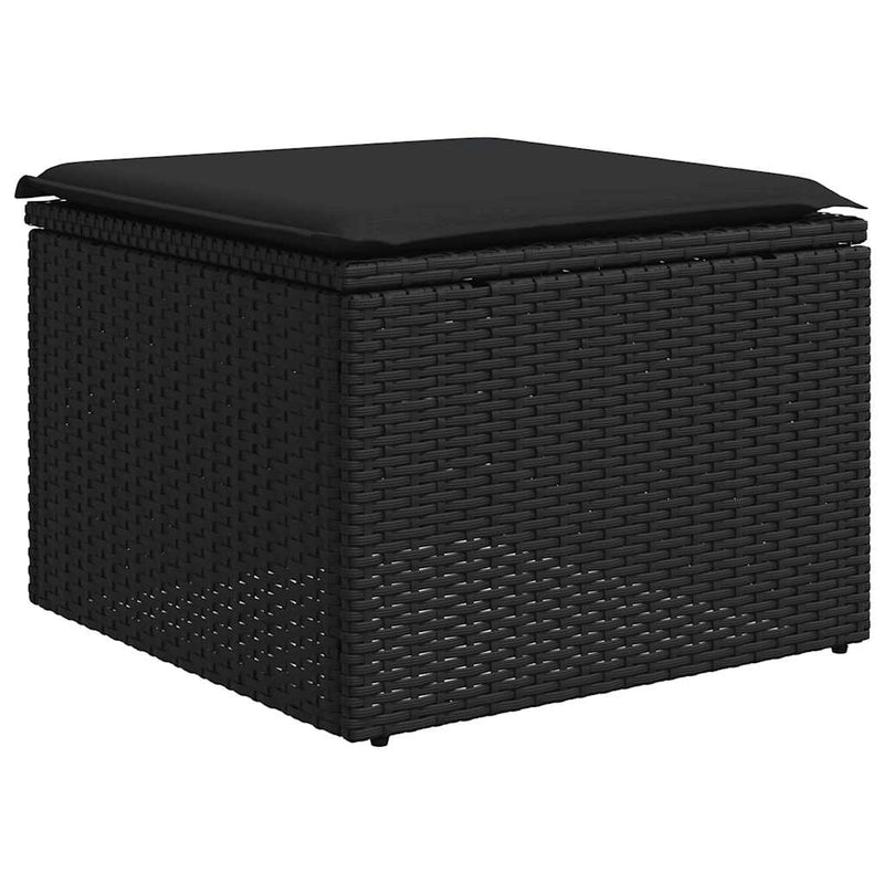 Set mobilier de grădină cu perne, 13 piese, negru, poliratan