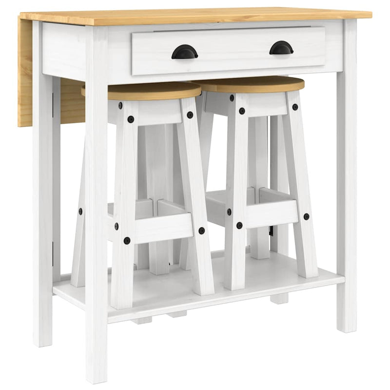 Set mobilier de bar, 3 piese, alb, lemn masiv de pin