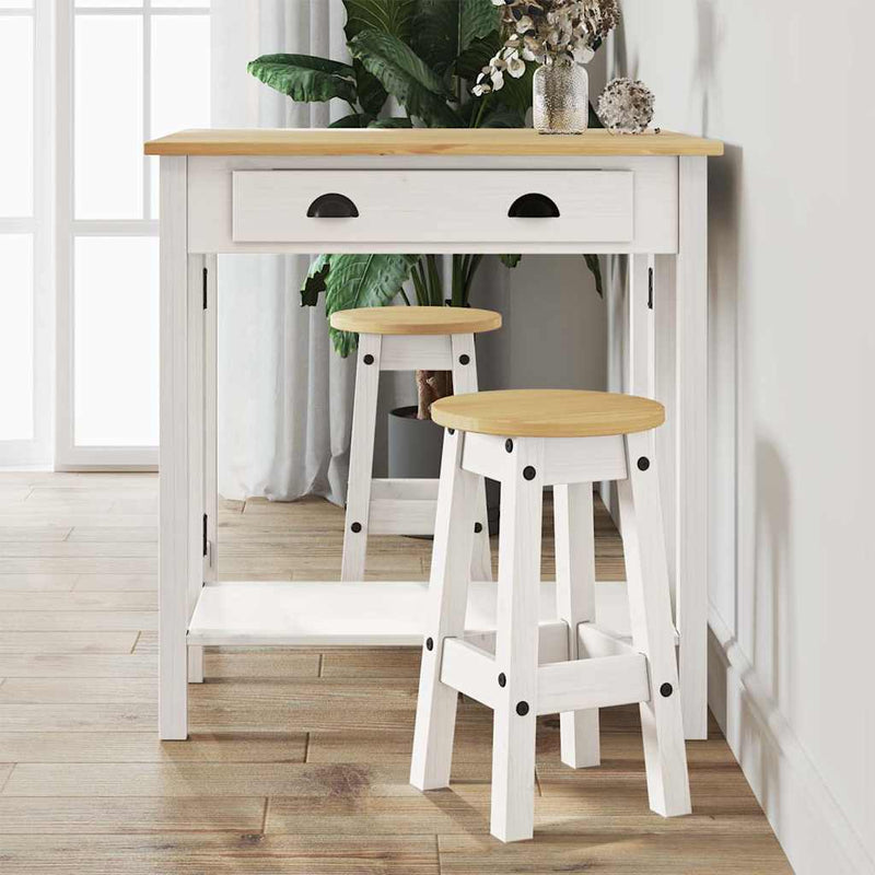 Set mobilier de bar, 3 piese, alb, lemn masiv de pin