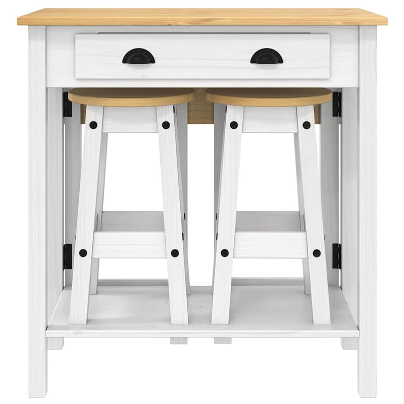 Set mobilier de bar, 3 piese, alb, lemn masiv de pin