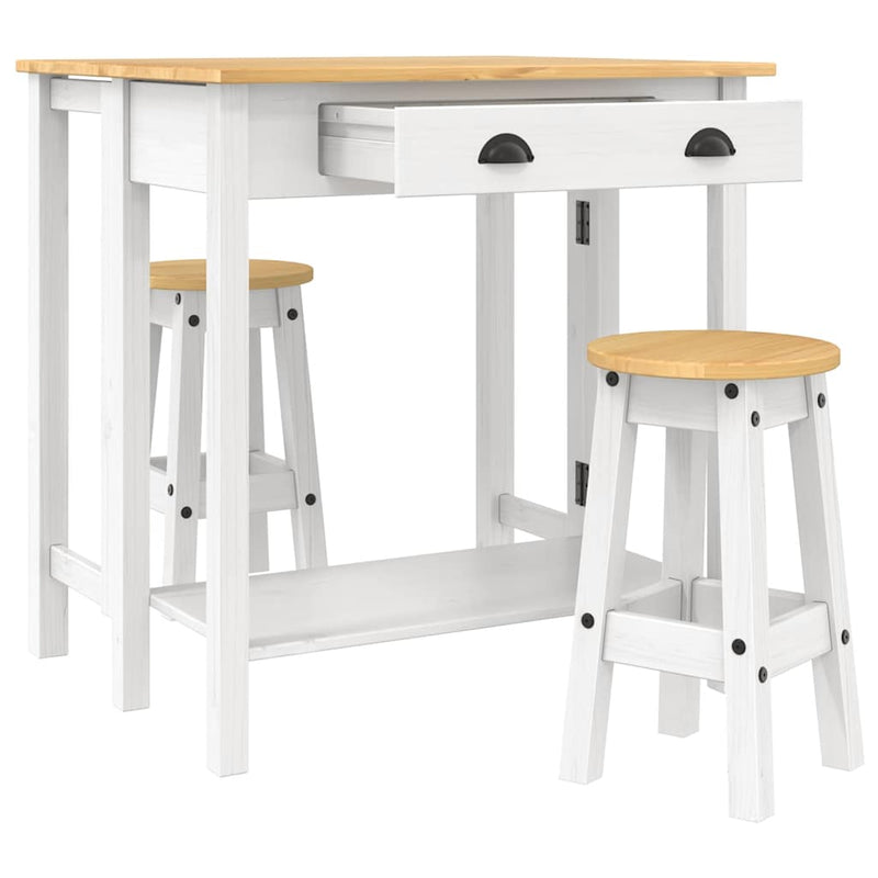 Set mobilier de bar, 3 piese, alb, lemn masiv de pin