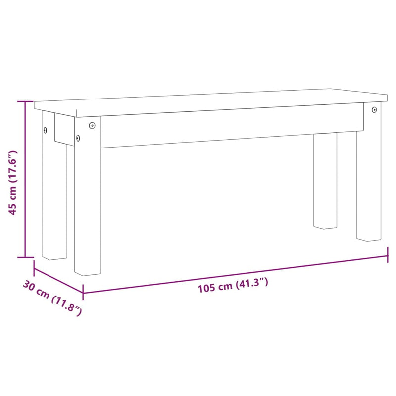 Banchetă de bucătărie PANAMA, 105x30x45 cm, lemn masiv pin