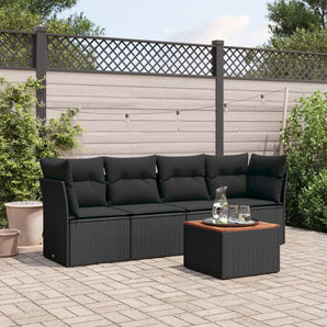 Set mobilier de grădină cu perne, 5 piese, negru, poliratan