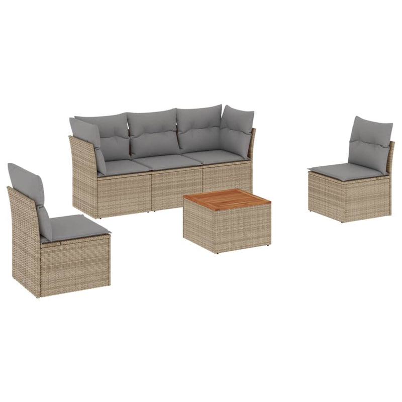 Set canapele de grădină cu perne, 6 piese, bej, poliratan