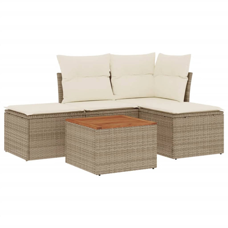 Set canapele de grădină cu perne, 5 piese, bej, poliratan