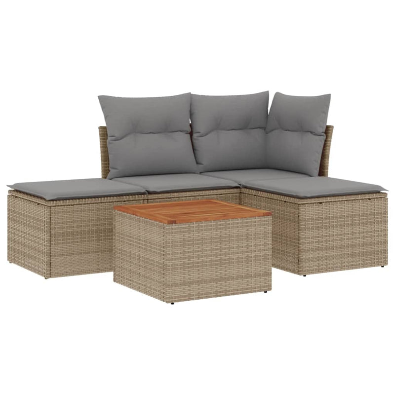 Set canapele de grădină cu perne, 5 piese, bej, poliratan