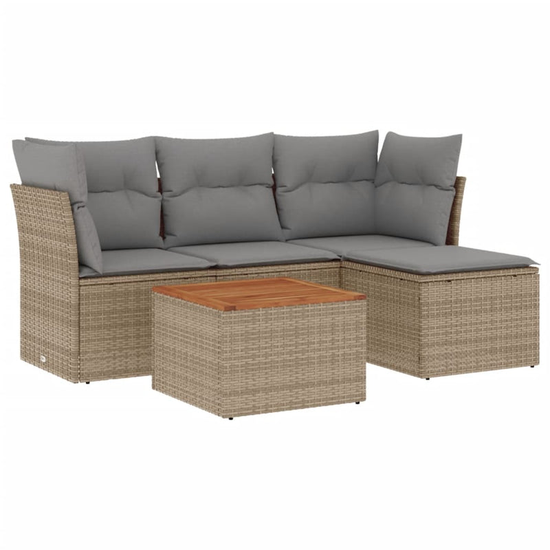 Set canapele de grădină cu perne, 5 piese, bej, poliratan