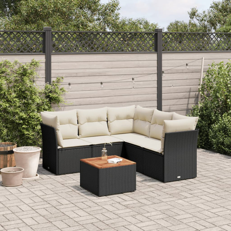 Set mobilier de grădină cu perne, 6 piese, negru, poliratan