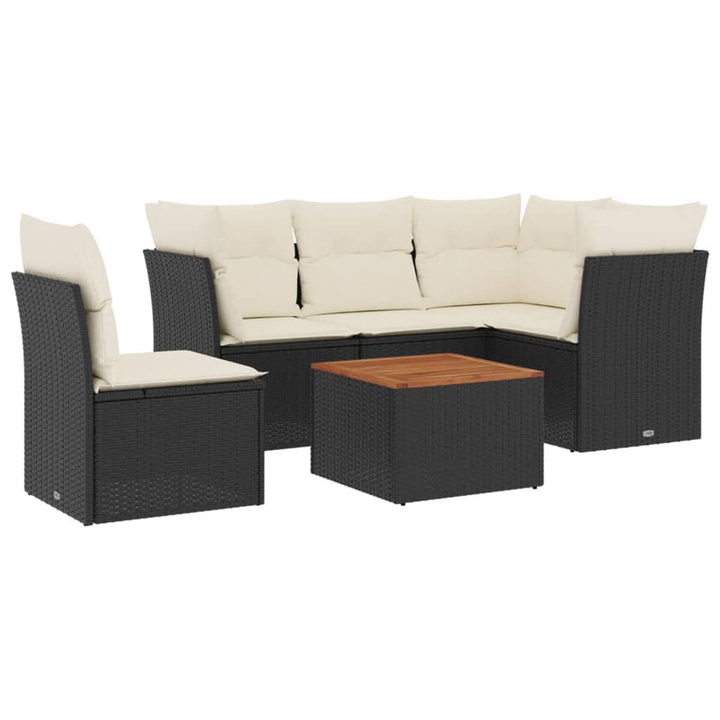 Set mobilier de grădină cu perne, 6 piese, negru, poliratan