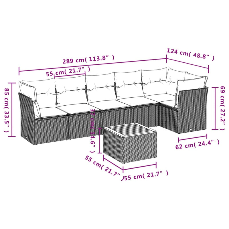 Set canapele de grădină, 7 piese, cu perne, bej, poliratan