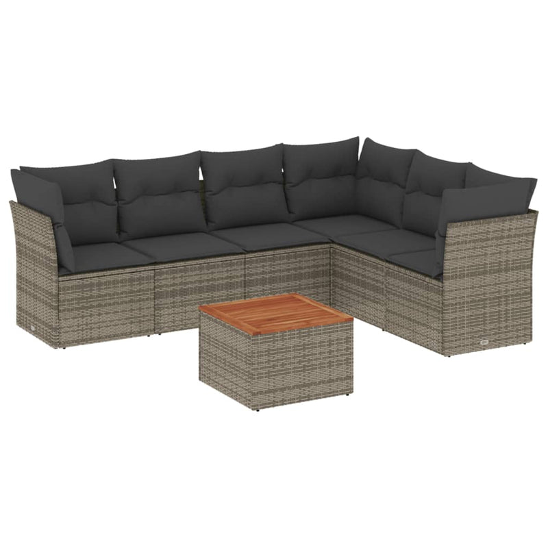 Set canapele de grădină, 7 piese, cu perne, gri, poliratan