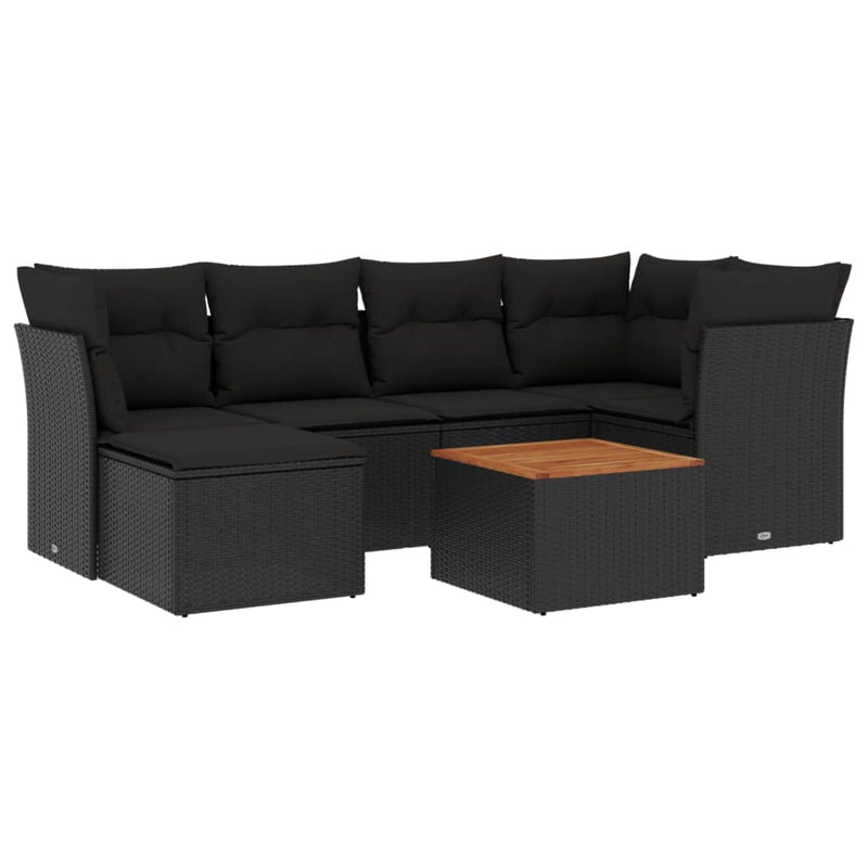 Set canapele de grădină cu perne, 7 piese, negru, poliratan